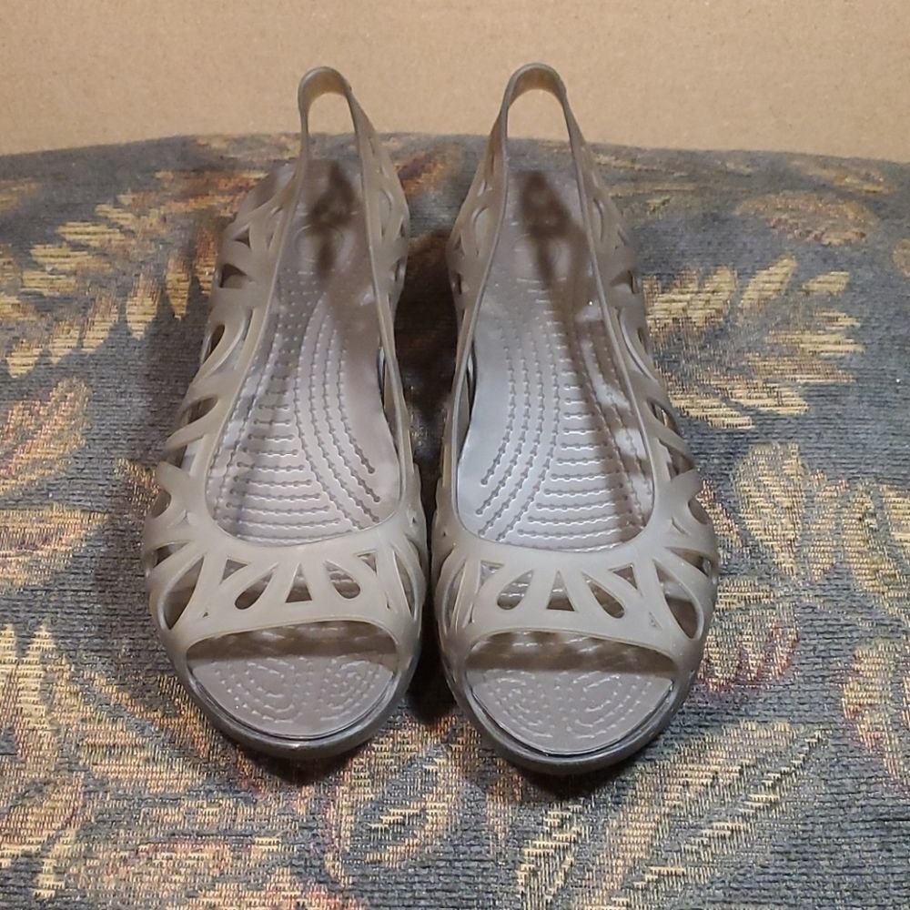 CROCS Brown Slingback Peep Toe Wedge Sandals